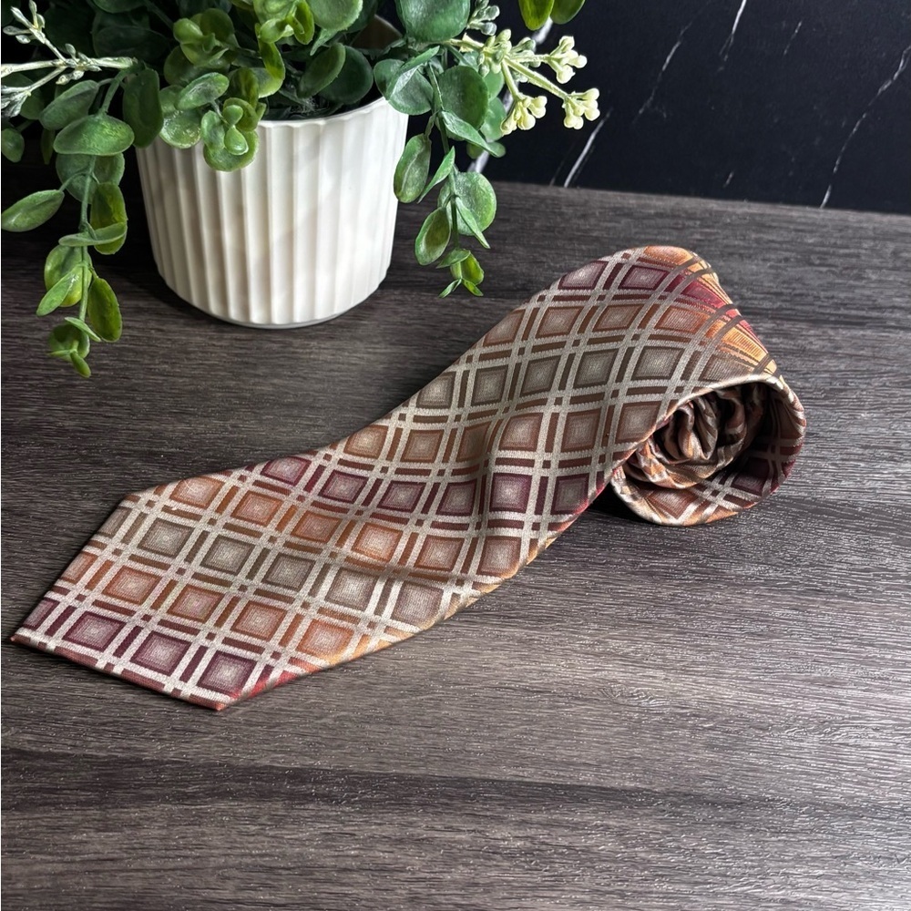 Van Heusen Elegant Brown and Gold Checkered Tie